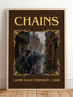 Chains Classic Book Art Print by Laurie Halse Anderson – framed print leaning on a wooden floor