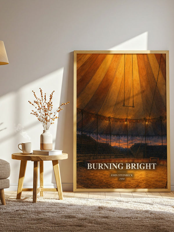 Burning Bright watercolour print in frame leaning in hallway – literary fiction wall art