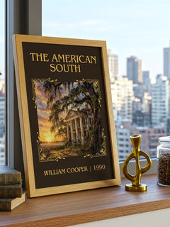 The American South Classic Book Art Print by William Cooper – framed print on a city-view windowsill