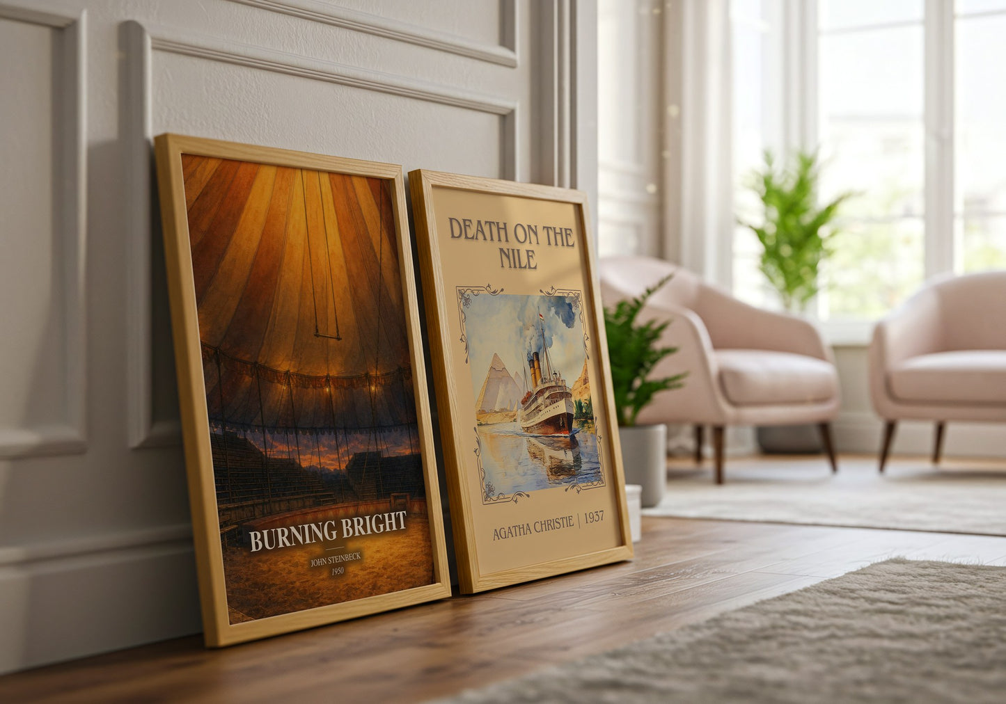Burning Bright watercolour print framed by window – literary home decor