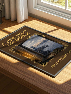 A View from the Bridge Classic Book Art Print by Arthur Miller – print on a sunlit desk