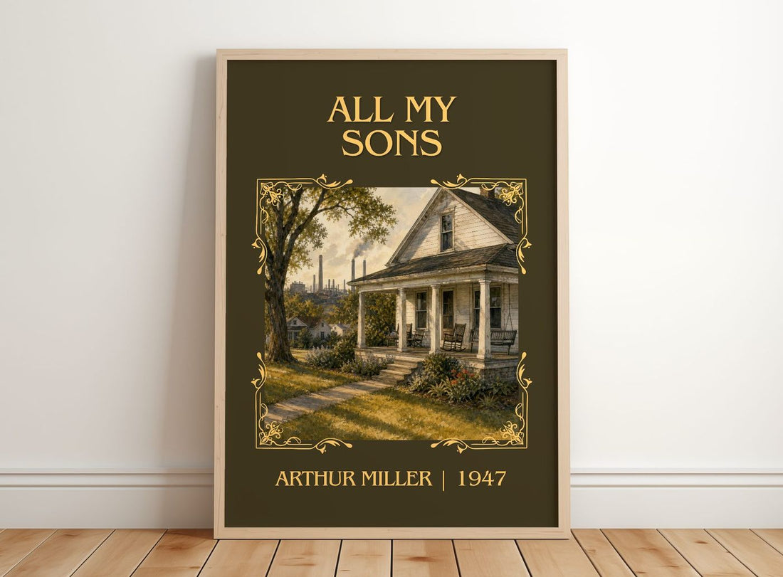 All My Sons Classic Book Art Print by Arthur Miller – framed print leaning on a wooden floor