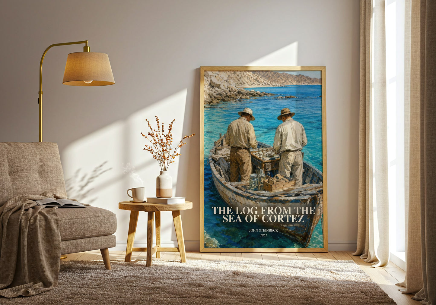 The Log From The Sea Of Cortez watercolour print in frame leaning in hallway – non fiction wall art