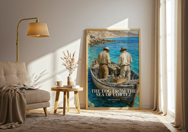 The Log From The Sea Of Cortez watercolour print in frame leaning in hallway – non fiction wall art