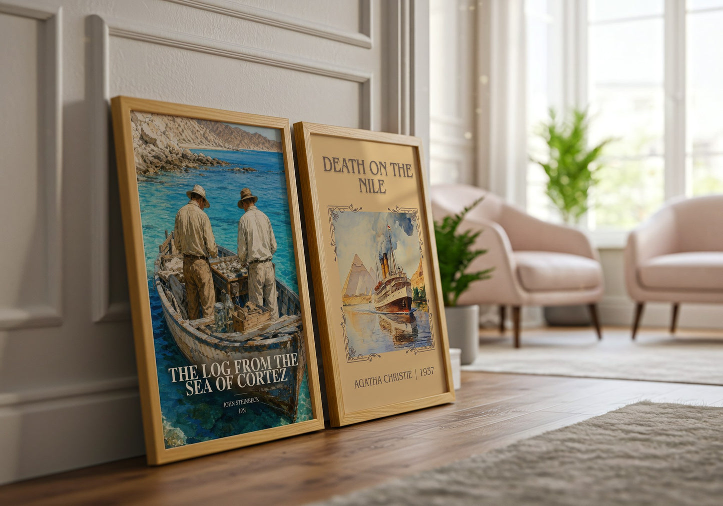 The Log From The Sea Of Cortez watercolour print framed by window – literary home decor