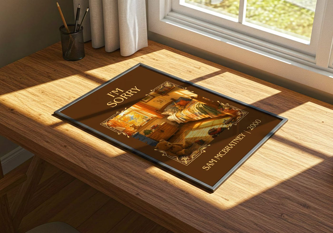 I'm Sorry Classic Book Art Print by Sam McBratney – print on a sunlit desk
