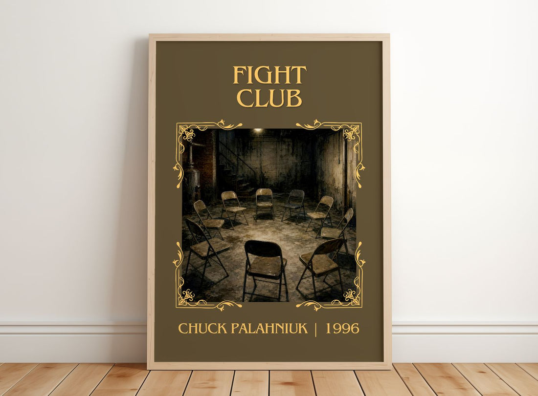 Fight Club Classic Book Art Print by Chuck Palahniuk – framed print leaning on a wooden floor