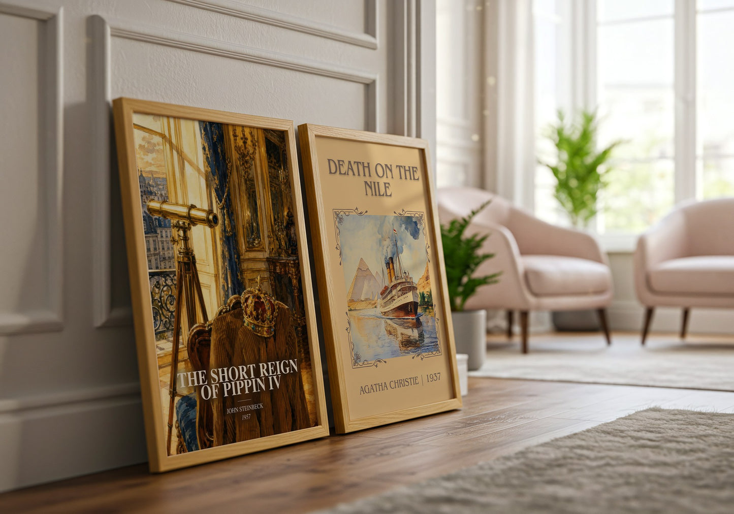 The Short Reign Of Pippin Iv watercolour print framed by window – literary home decor