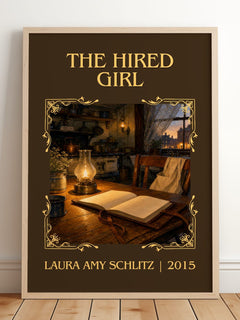 The Hired Girl Classic Book Art Print by Laura Amy Schlitz – framed print leaning on a wooden floor