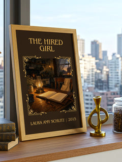 The Hired Girl Classic Book Art Print by Laura Amy Schlitz – framed print on a city-view windowsill