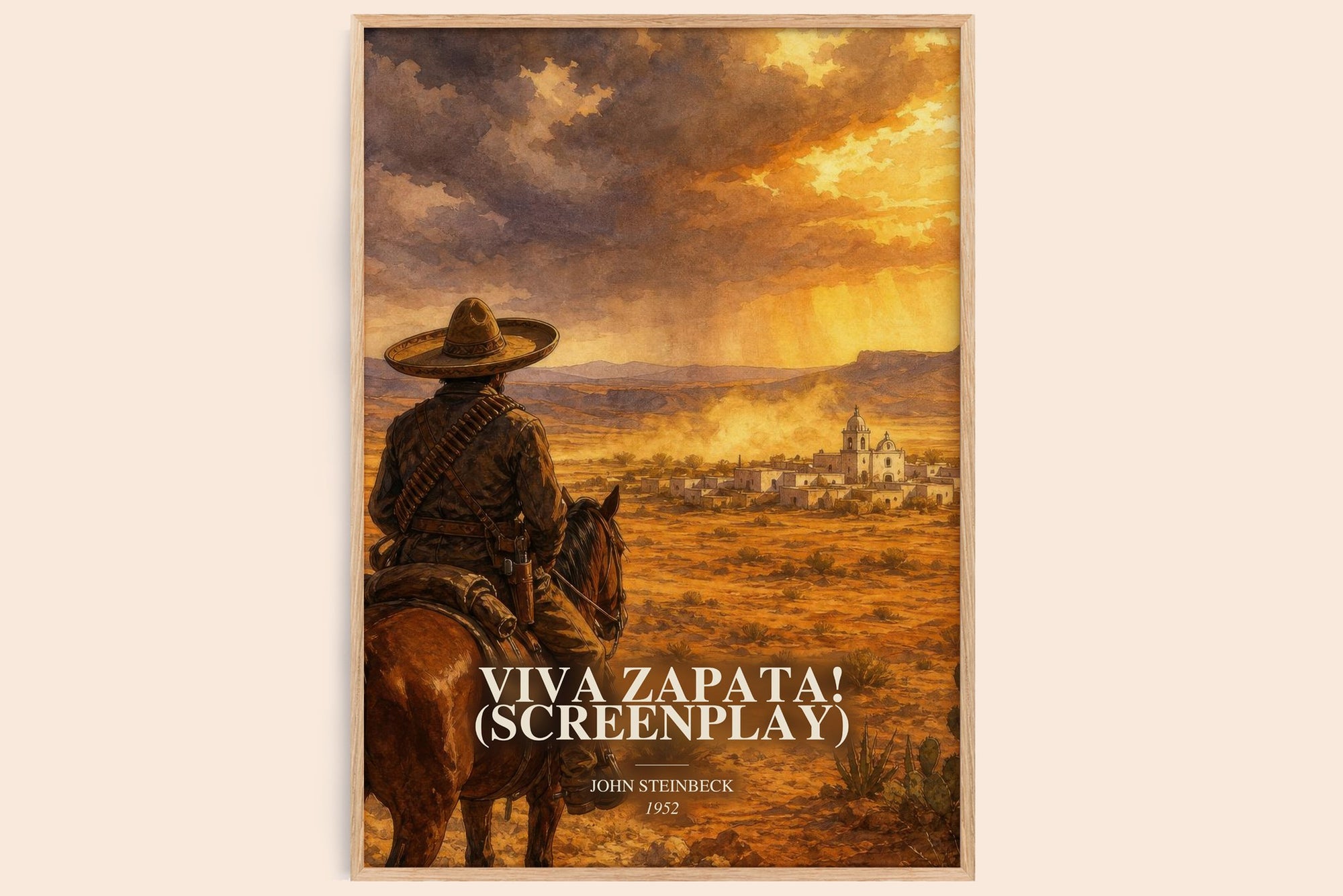 Viva Zapata! (Screenplay) watercolour book poster by John Steinbeck – framed literary art print