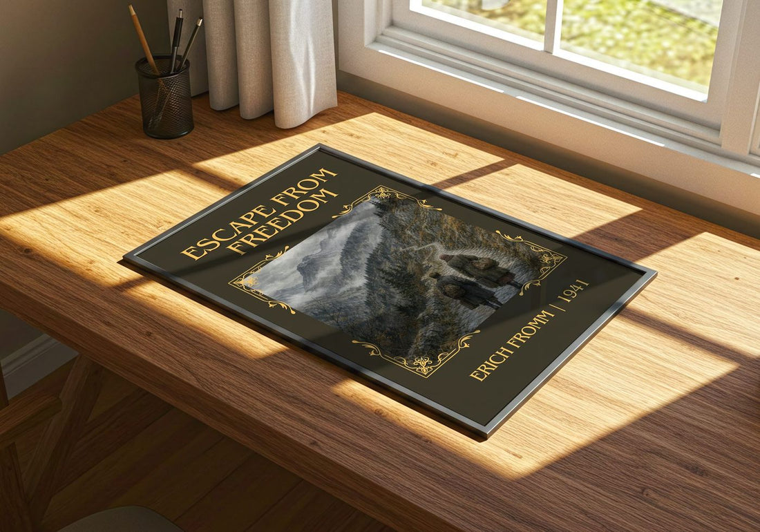 Escape from Freedom Classic Book Art Print by Erich Fromm – print on a sunlit desk