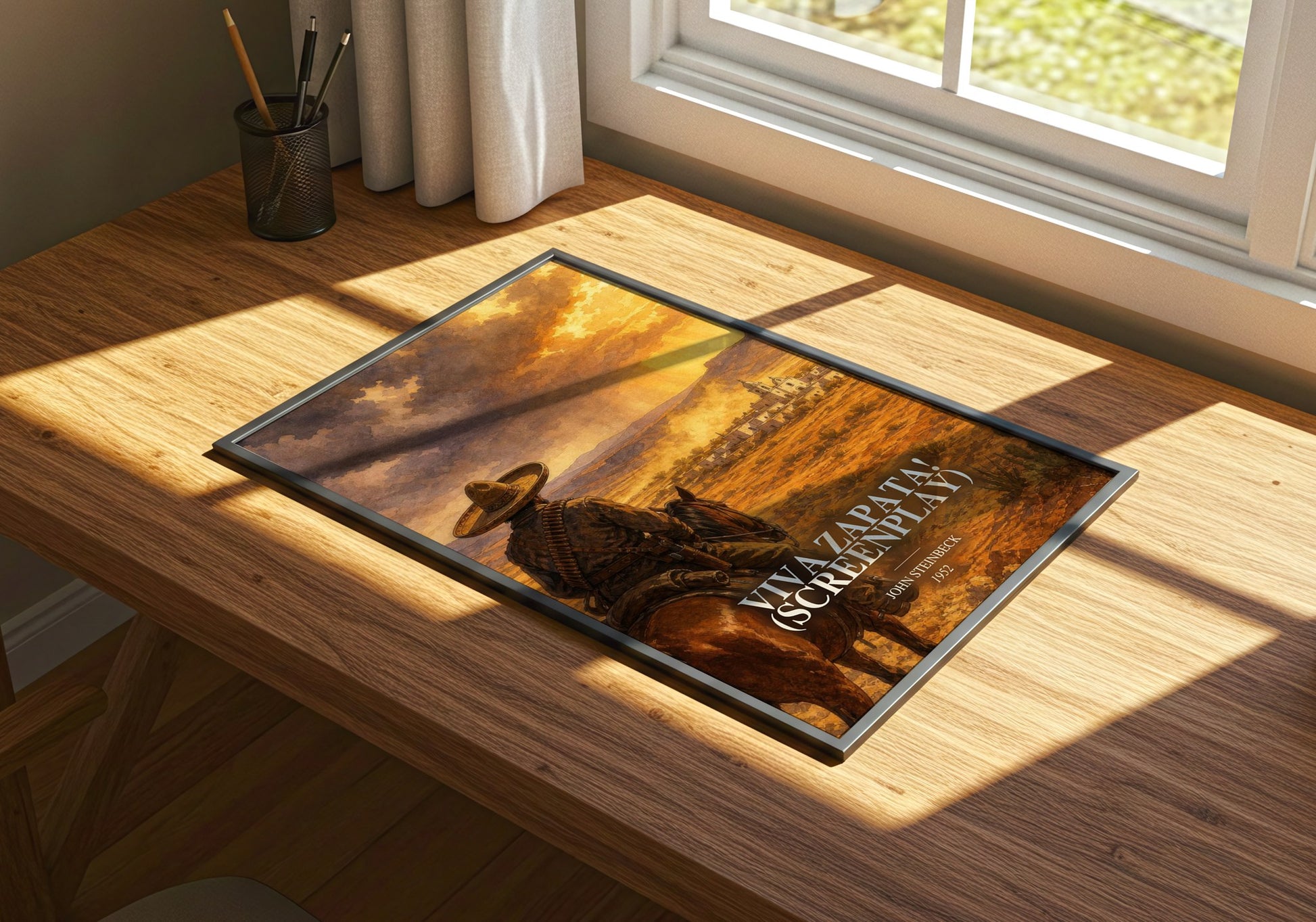 Viva Zapata! (Screenplay) watercolour book poster framed on wall – historical fiction wall art