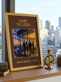 Dare to lead Classic Book Art Print by Brené Brown – framed print on a city-view windowsill