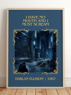 I Have No Mouth and I Must Scream Classic Book Art Print by H. Ellison – framed print leaning on a wooden floor