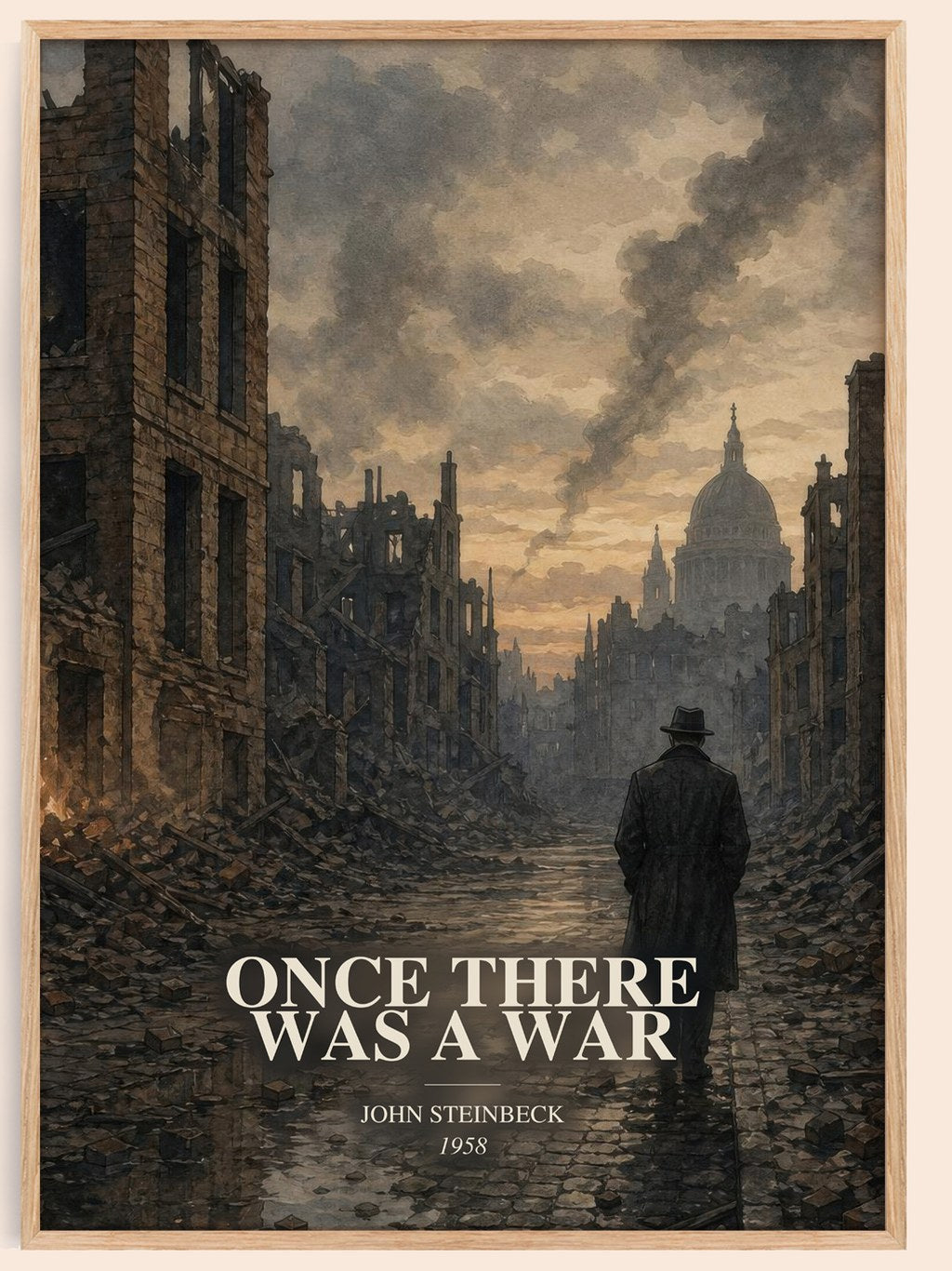 Once There Was A War watercolour book poster by John Steinbeck – framed literary art print