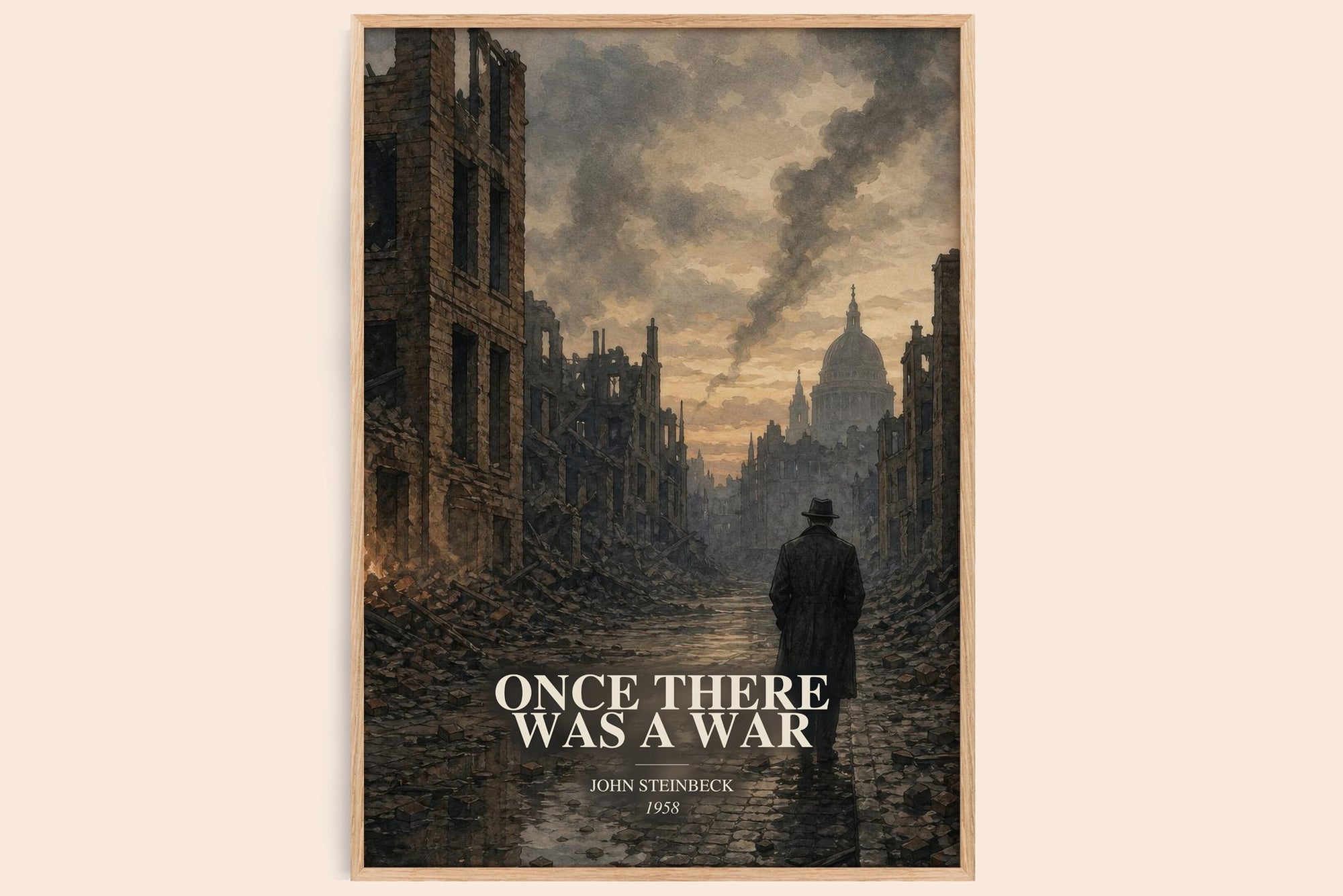 Once There Was A War watercolour book poster by John Steinbeck – framed literary art print