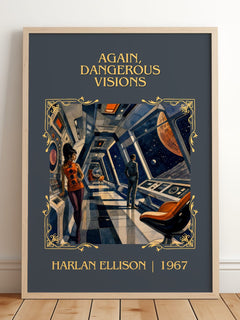 Again, Dangerous Visions Classic Book Art Print by Harlan Ellison – framed print leaning on a wooden floor