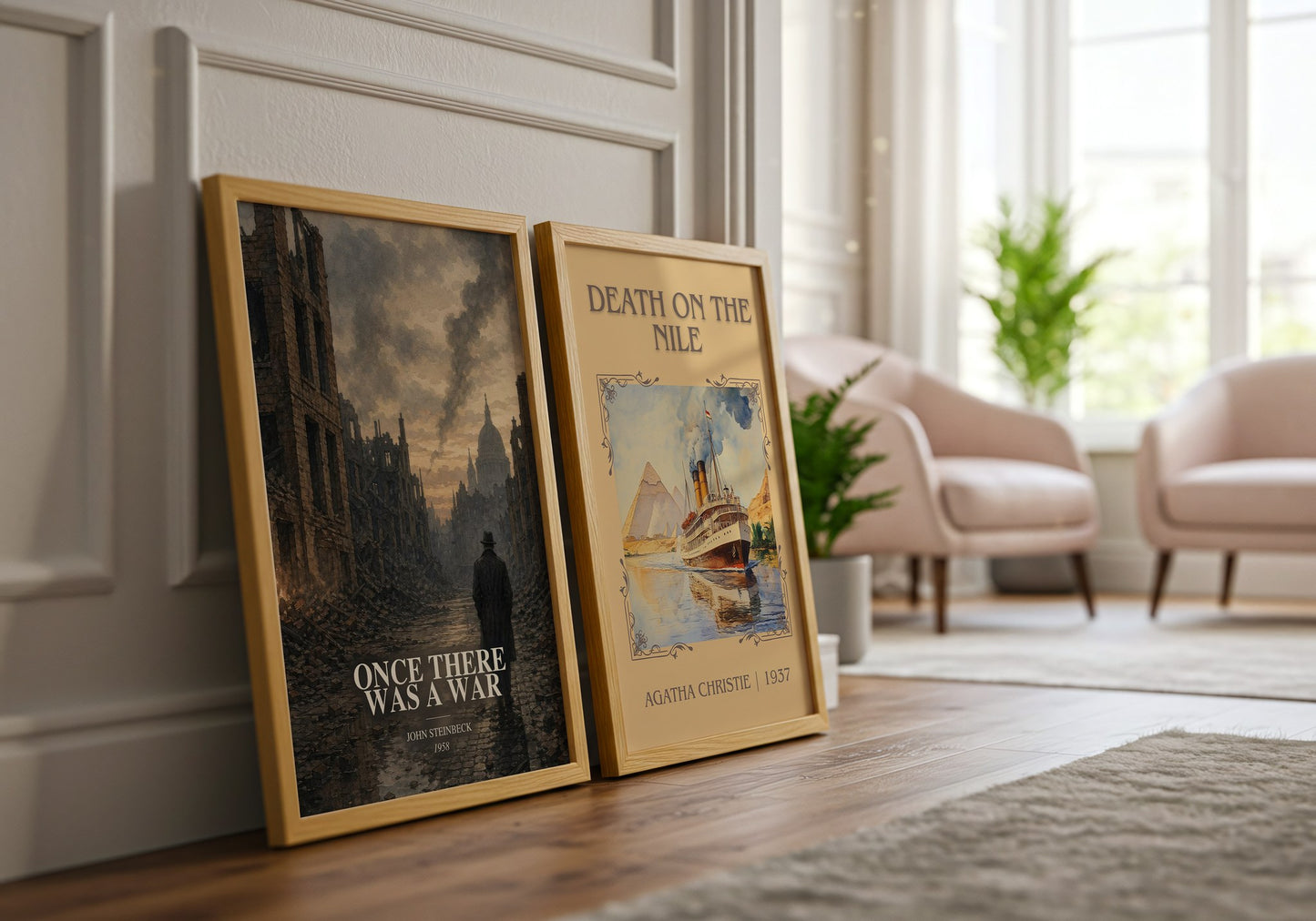 Once There Was A War watercolour print framed by window – literary home decor