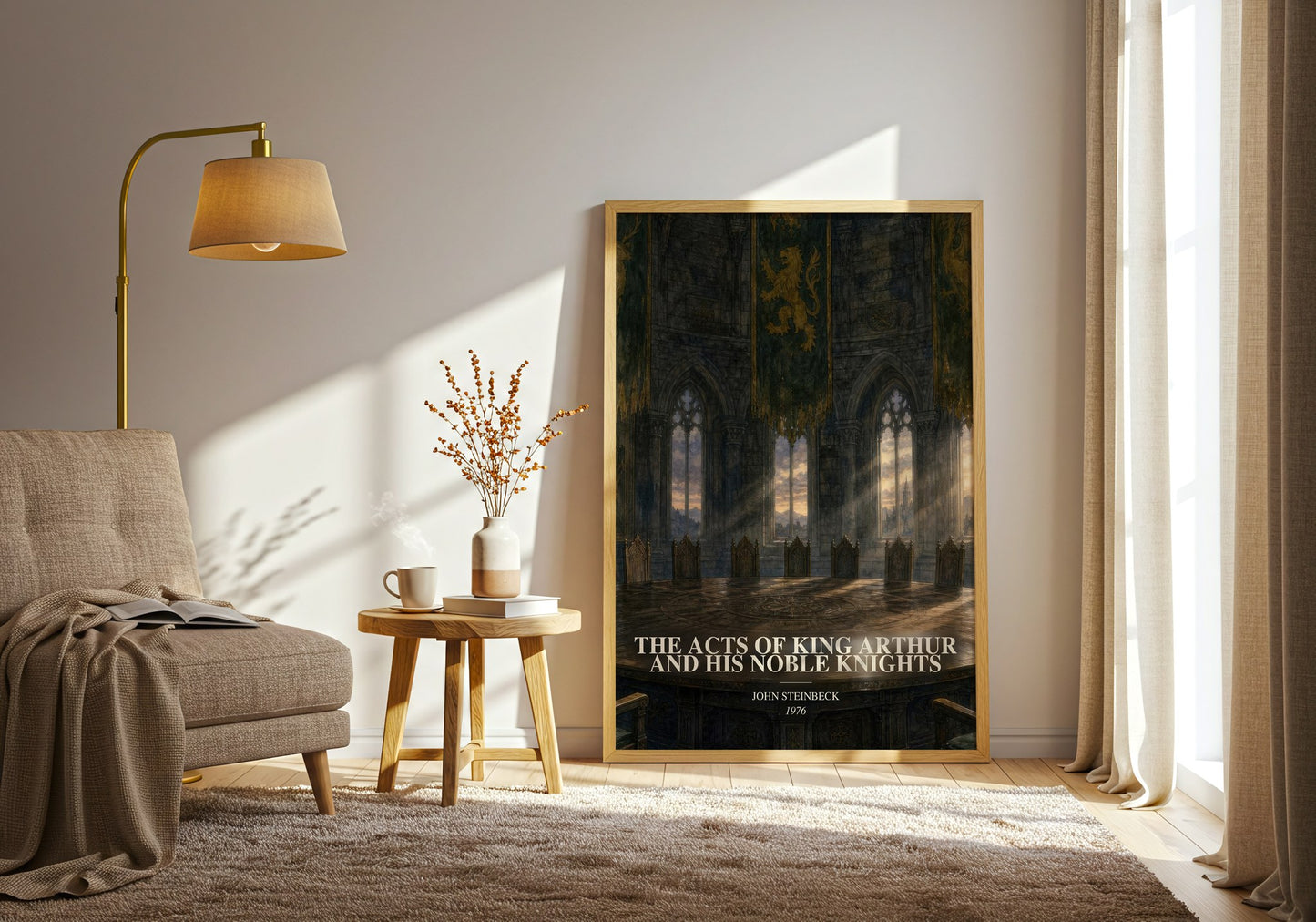 The Acts Of King Arthur And His Noble Knights watercolour print in frame leaning in hallway – fantasy wall art