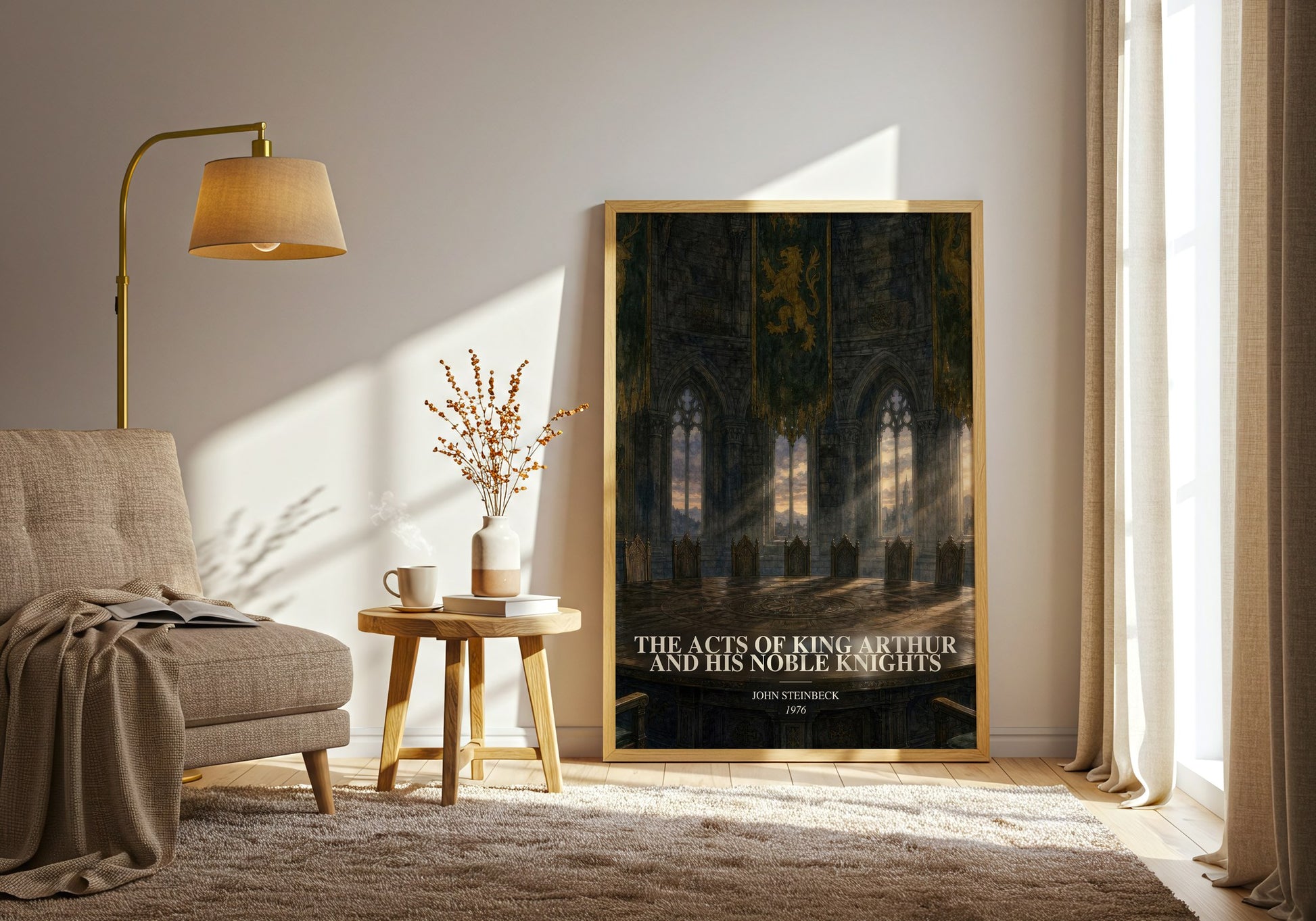 The Acts Of King Arthur And His Noble Knights watercolour print in frame leaning in hallway – fantasy wall art