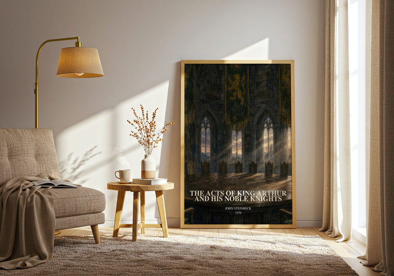 The Acts Of King Arthur And His Noble Knights watercolour print in frame leaning in hallway – fantasy wall art