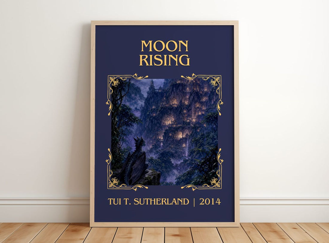 Moon Rising Classic Book Art Print by Tui T. Sutherland – framed print leaning on a wooden floor