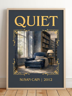 Quiet Classic Book Art Print by Susan Cain – framed print leaning on a wooden floor