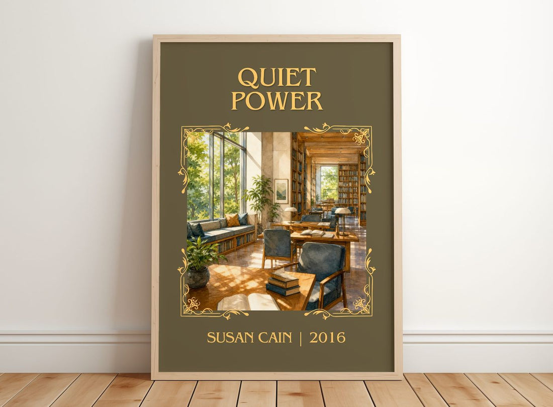 Quiet power classic book art print in frame leaning in hallway – non fiction wall art