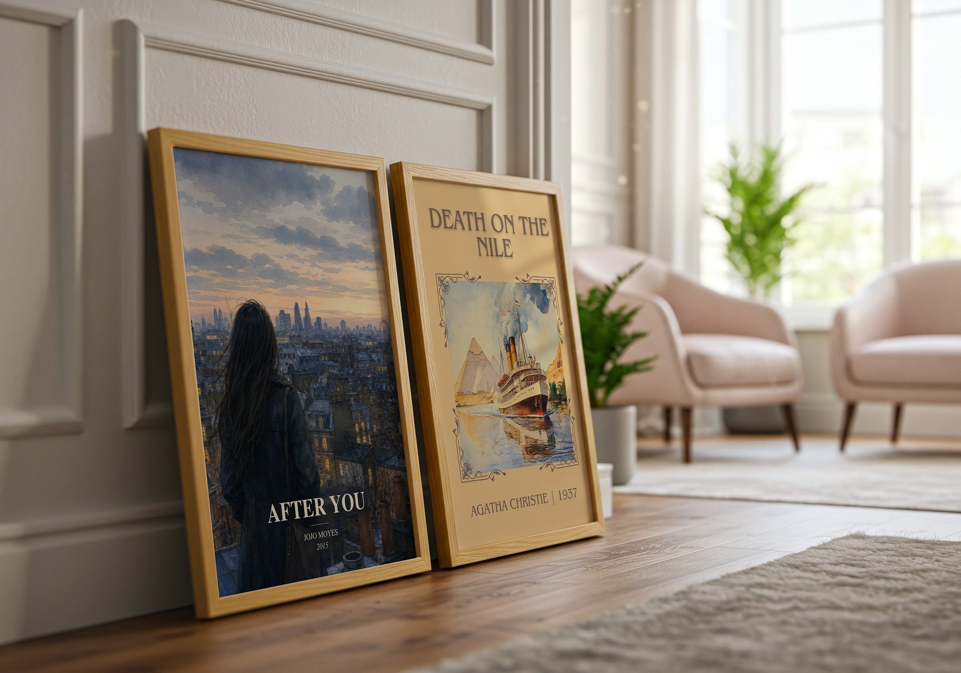 After You watercolour print framed by window – literary home decor