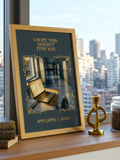 I Hope This Doesn't Find You Classic Book Art Print by Ann Liang – framed print on a city-view windowsill
