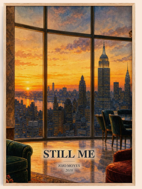 Still Me watercolour book poster by Jojo Moyes – framed literary art print
