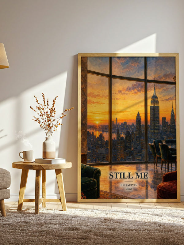 Still Me watercolour print in frame leaning in hallway – contemporary fiction wall art