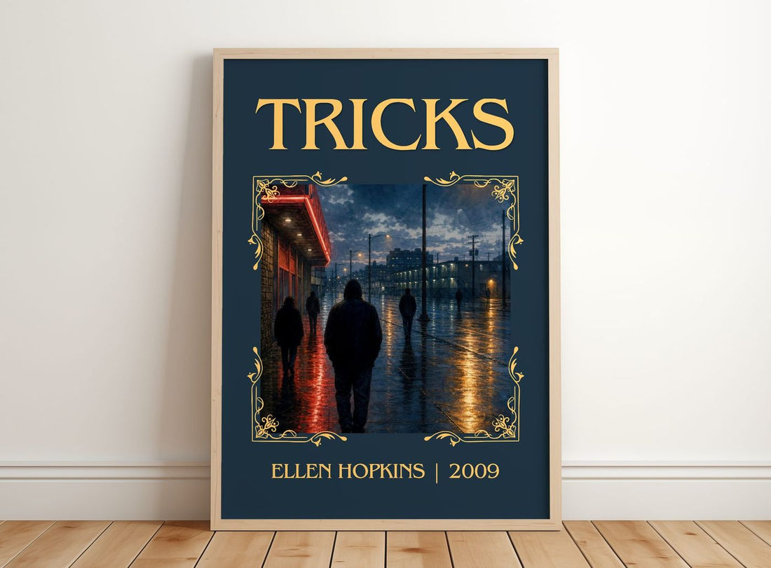 Tricks classic book art print in frame leaning in hallway – young adult wall art