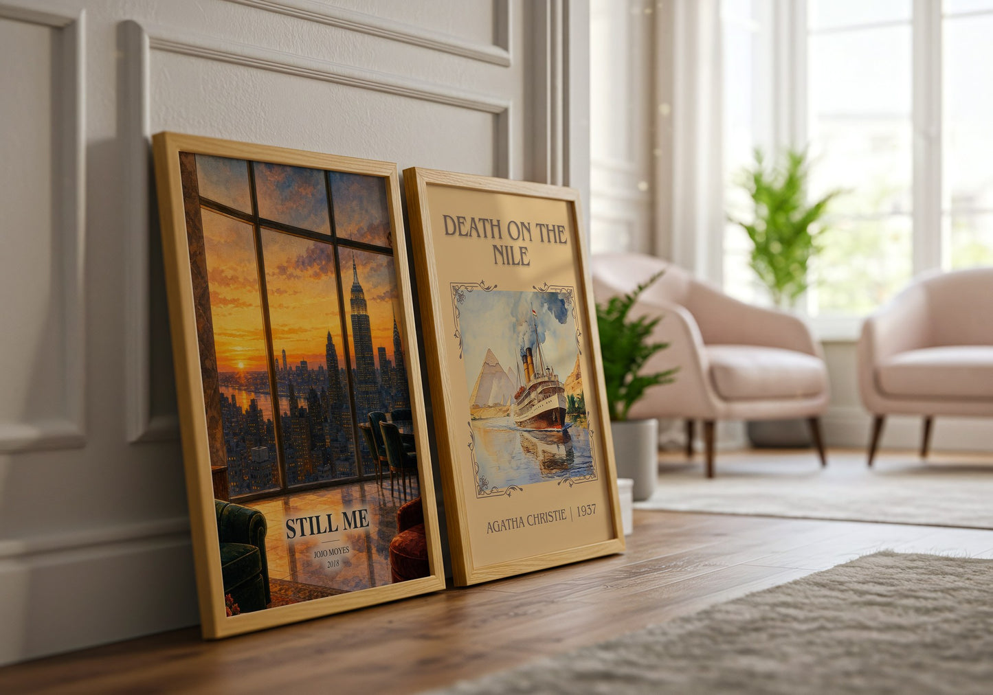 Still Me watercolour print framed by window – literary home decor