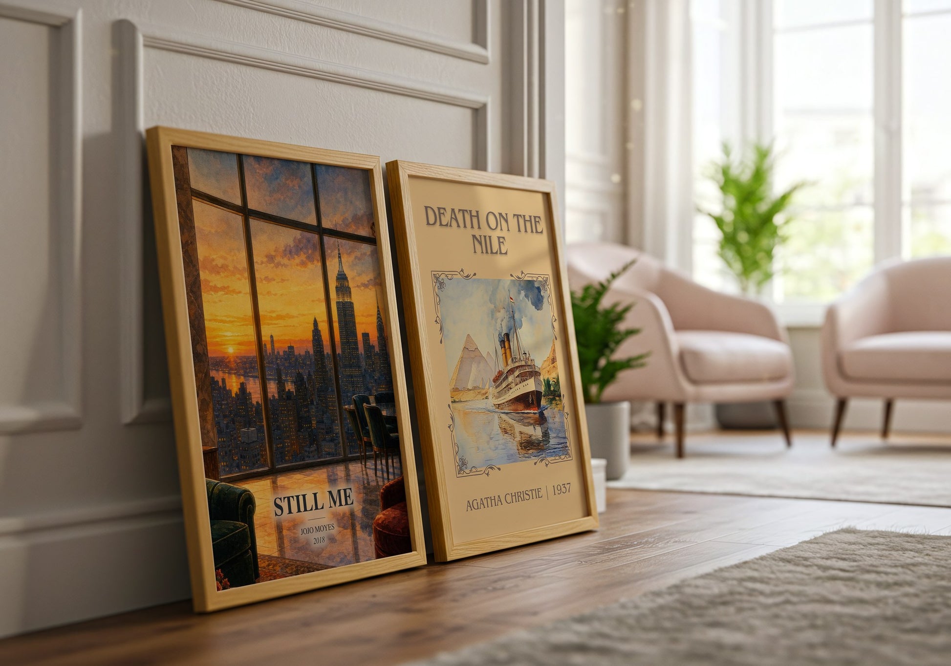 Still Me watercolour print framed by window – literary home decor