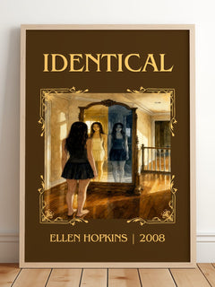 Identical Classic Book Art Print by Ellen Hopkins – framed print leaning on a wooden floor