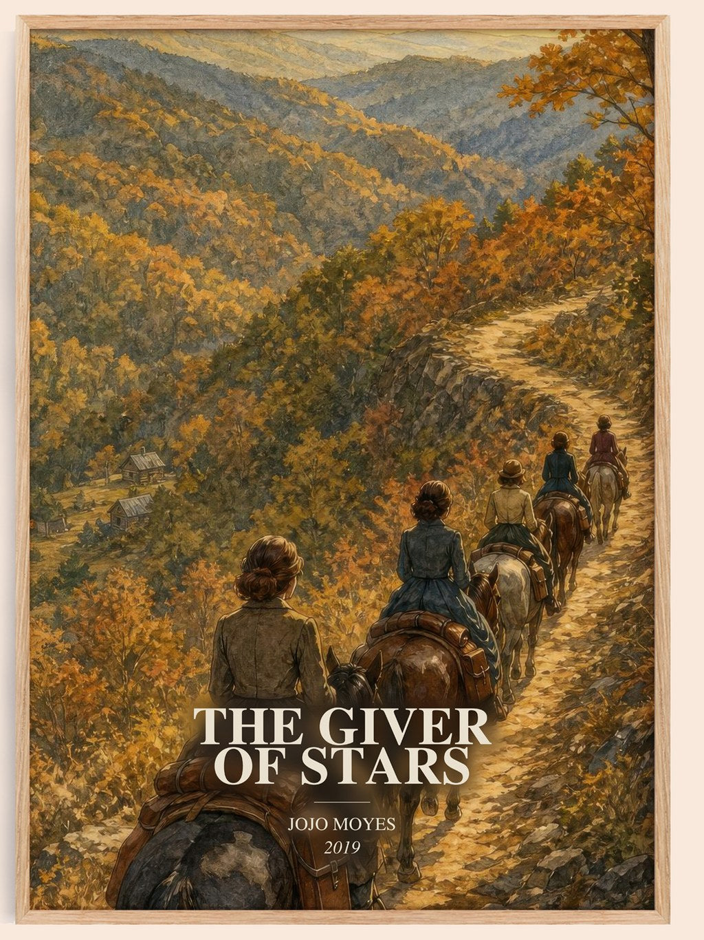 The Giver Of Stars watercolour book poster by Jojo Moyes – framed literary art print