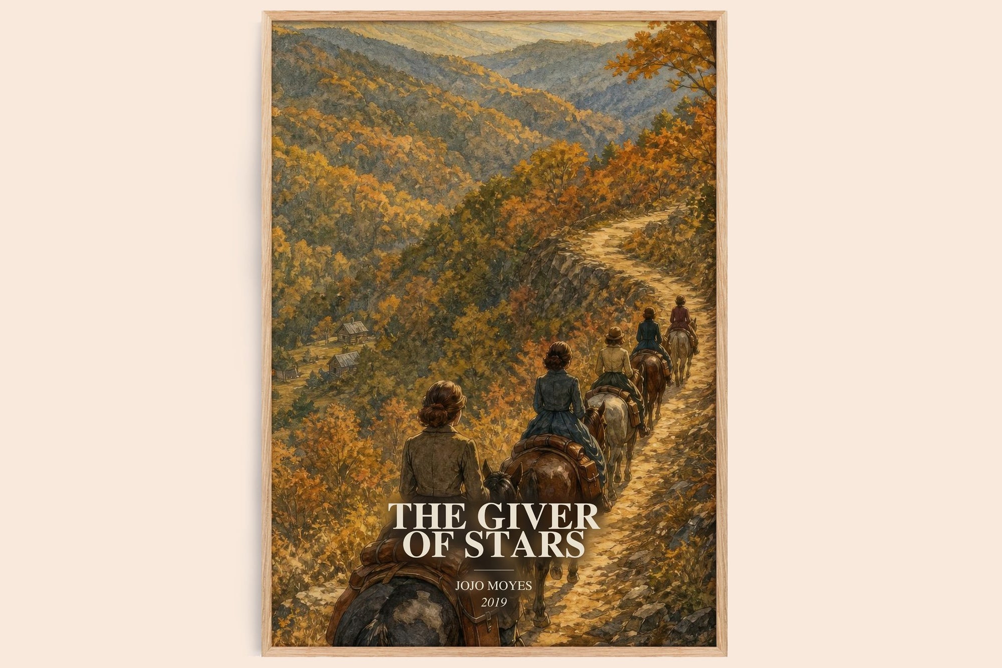 The Giver Of Stars watercolour book poster by Jojo Moyes – framed literary art print