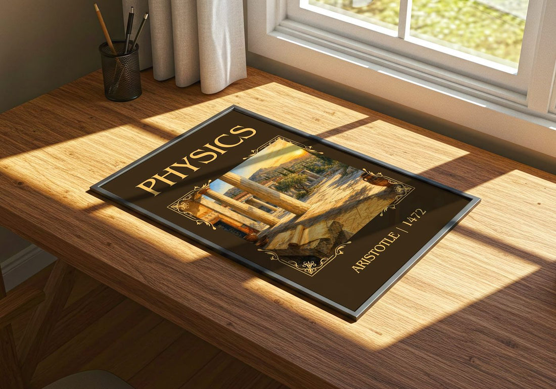 Physics classic book art print framed by window – literary home decor
