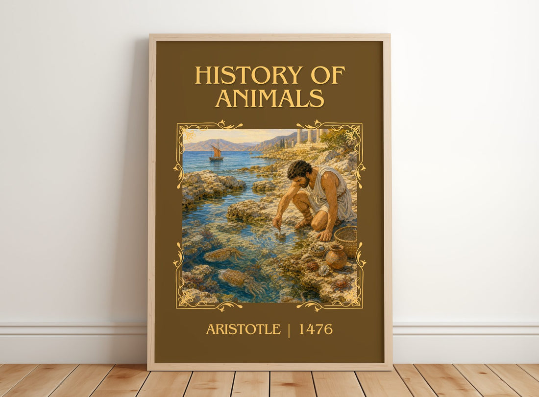 History of Animals Classic Book Art Print by Aristotle – framed print leaning on a wooden floor