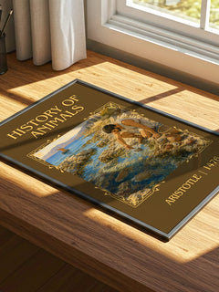 History of Animals Classic Book Art Print by Aristotle – print on a sunlit desk