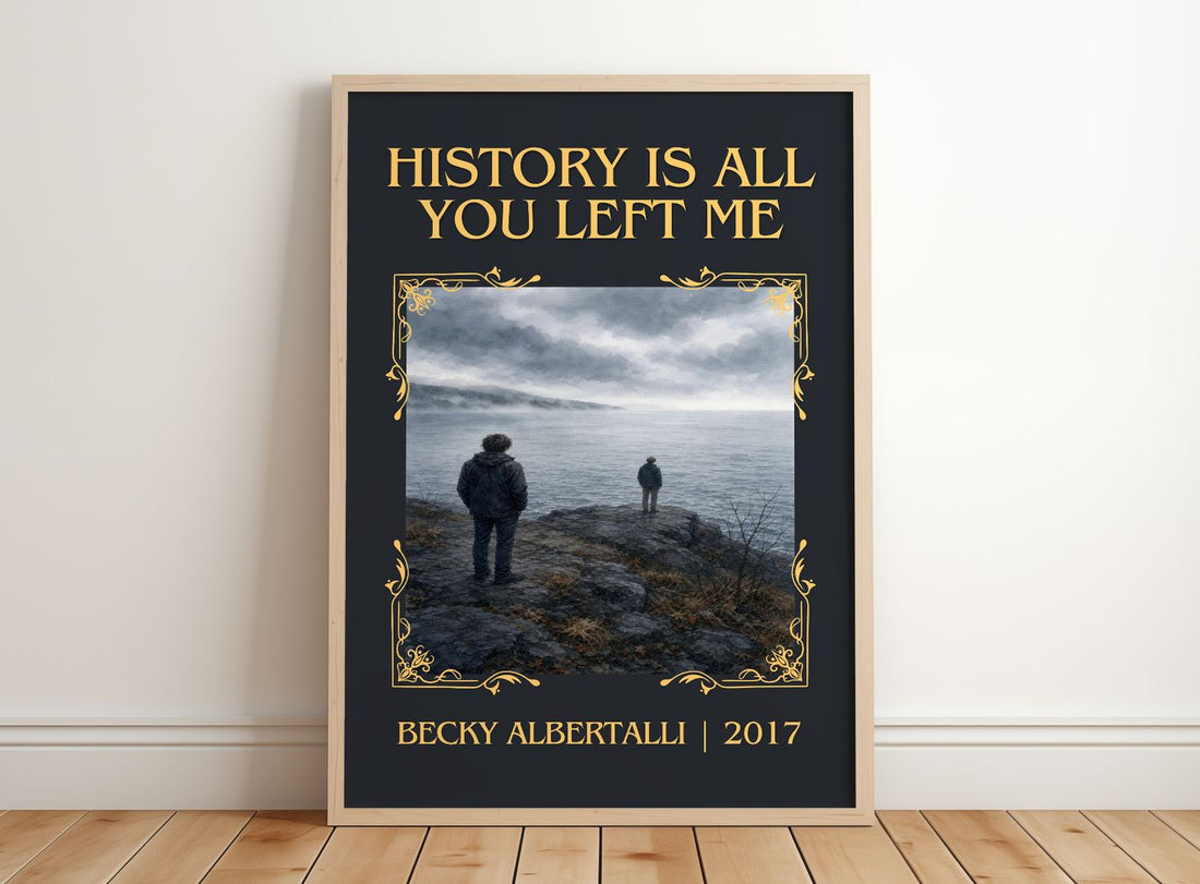 History Is All You Left Me Classic Book Art Print by Becky Albertalli – framed print leaning on a wooden floor