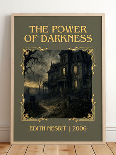 The Power of Darkness Classic Book Art Print by Edith Nesbit – framed print leaning on a wooden floor