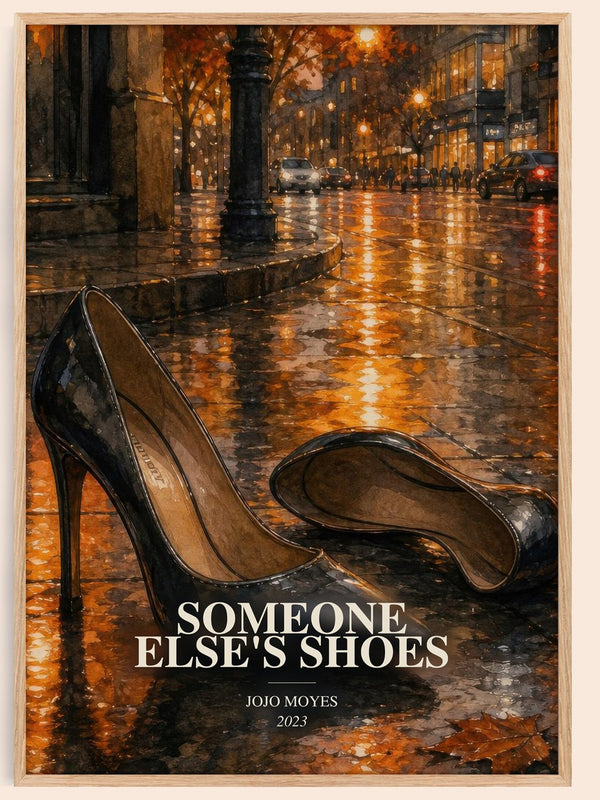 Someone Else'S Shoes watercolour book poster by Jojo Moyes – framed literary art print
