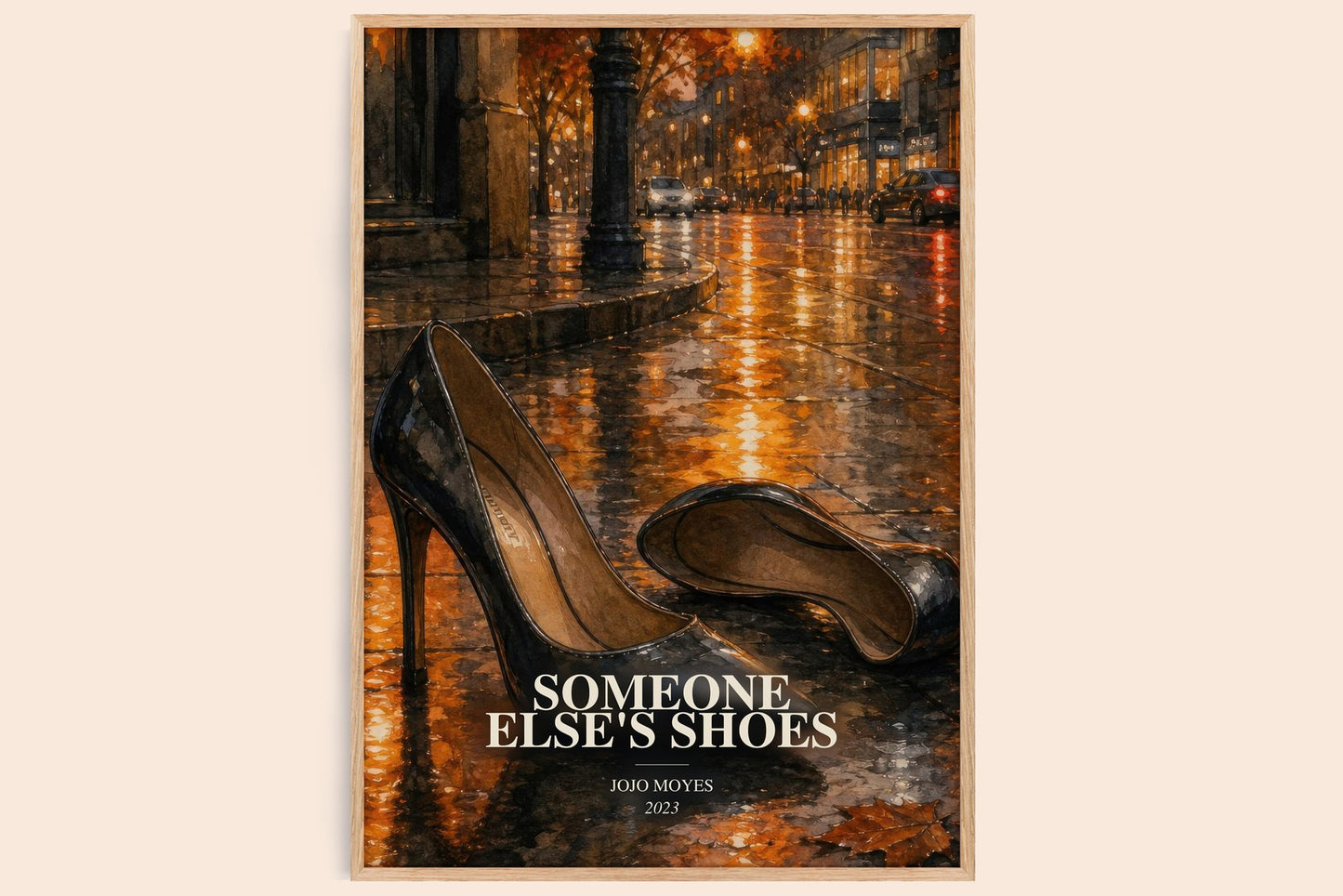 Someone Else'S Shoes watercolour book poster by Jojo Moyes – framed literary art print