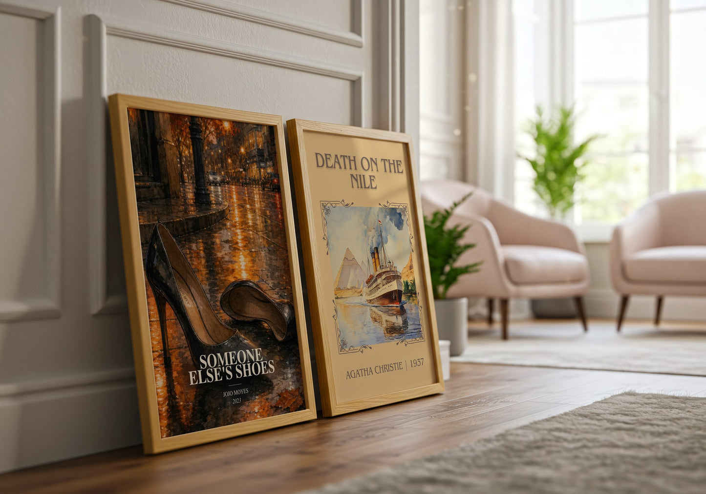 Someone Else'S Shoes watercolour print framed by window – literary home decor