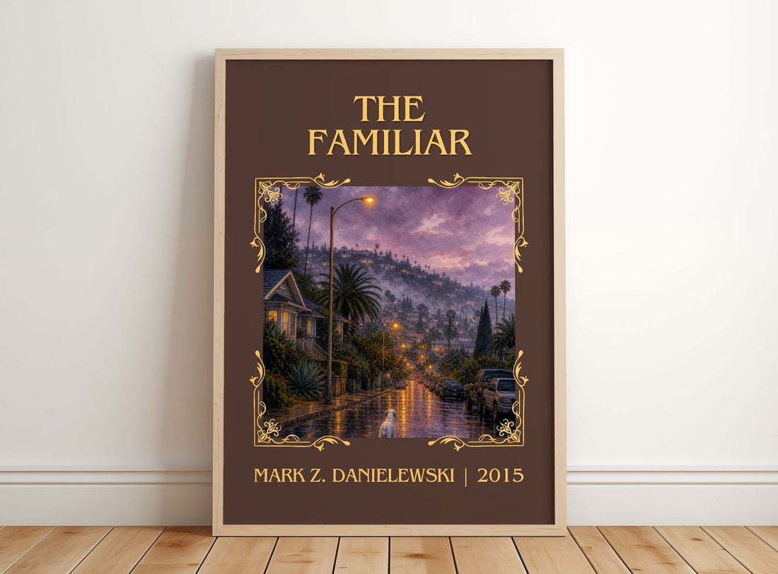 The familiar classic book art print in frame leaning in hallway – literary fiction wall art