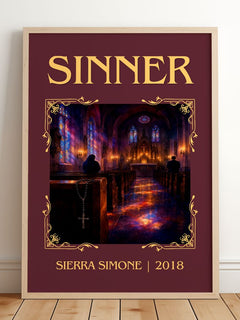 Sinner Classic Book Art Print by Sierra Simone – framed print leaning on a wooden floor
