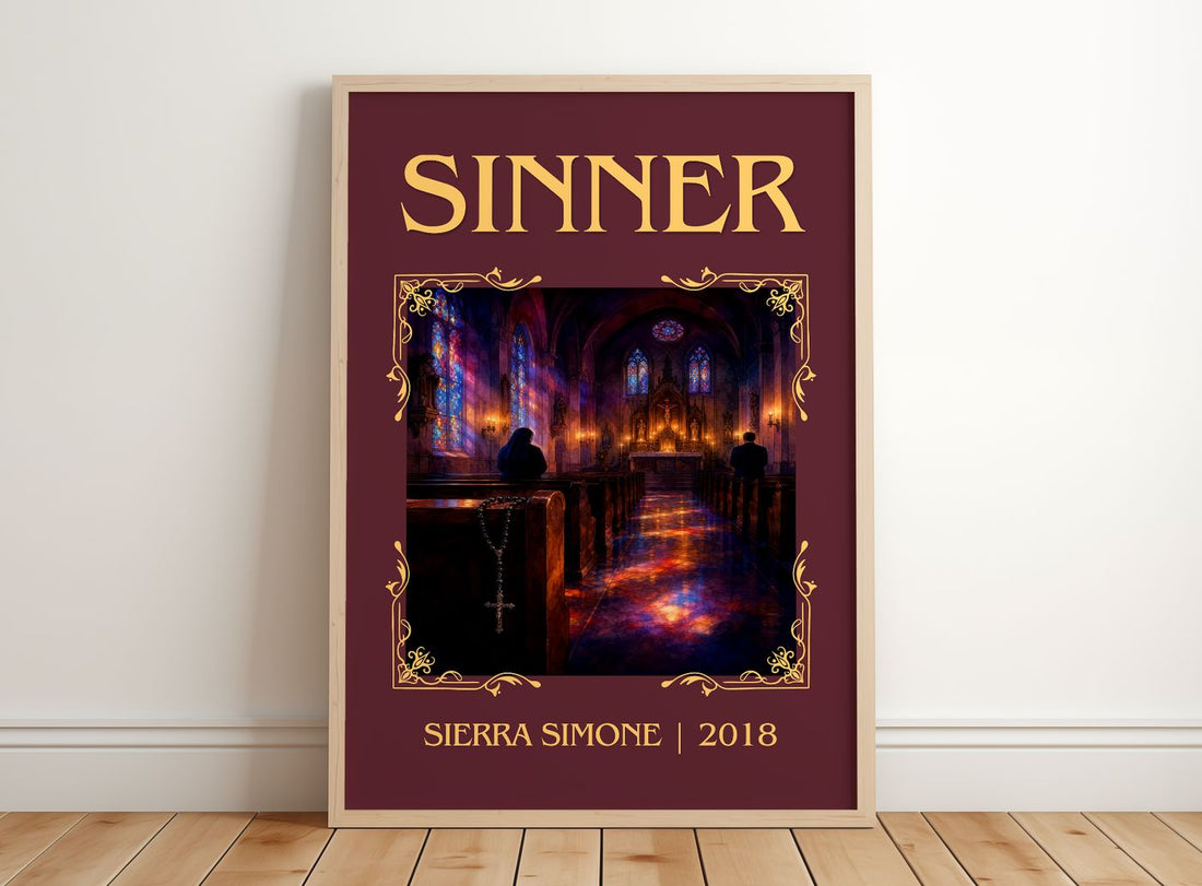 Sinner Classic Book Art Print by Sierra Simone – framed print leaning on a wooden floor